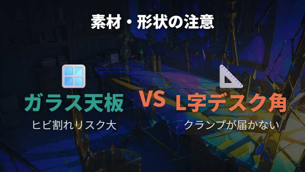 ガラス天板や薄い合板など素材と形状の問題