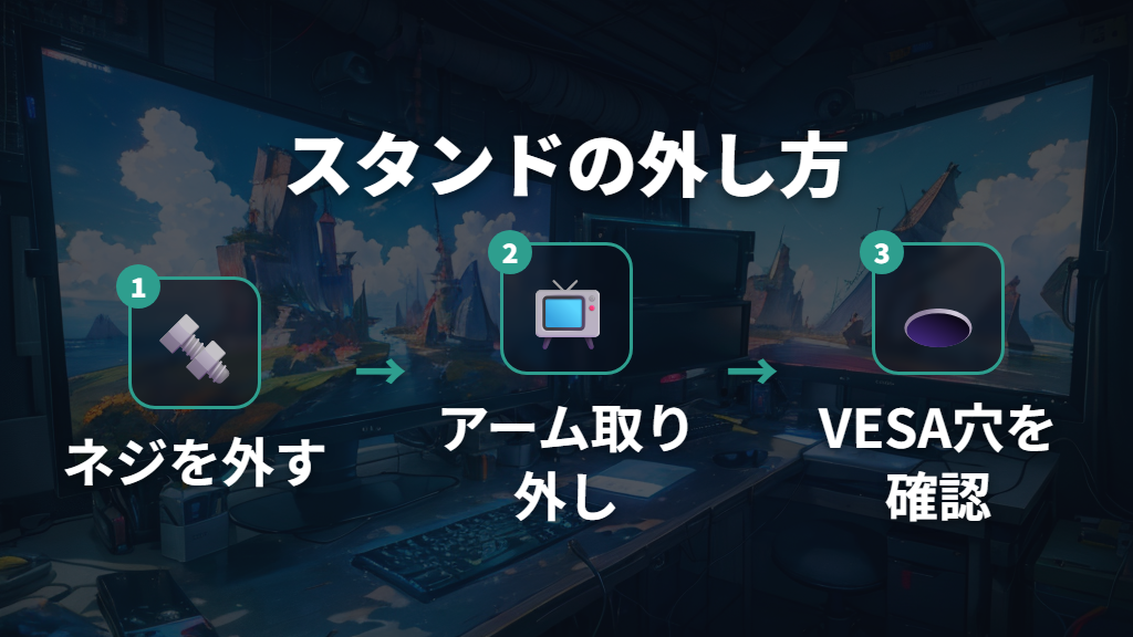 ピクシオのモニタースタンドを取り外してVESA穴を確認する