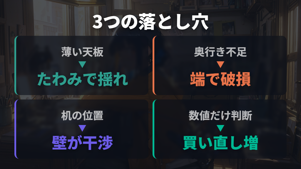 天板の厚みと机の位置で起きる、もう一つの落とし穴