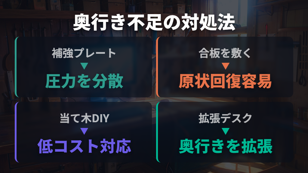 補強プレートや当て木で奥行き不足を解消する