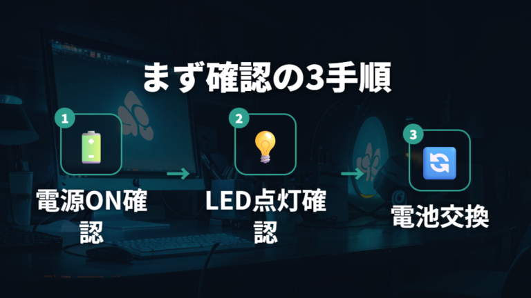 電池切れと電源スイッチの確認