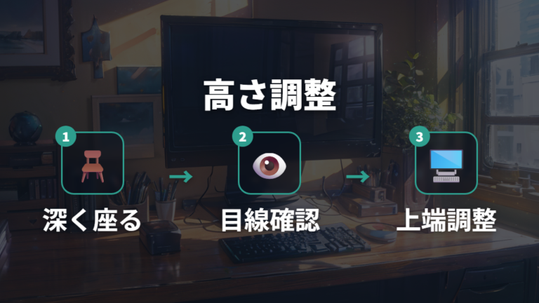 疲れにくい高さと角度は画面上端の位置から整える