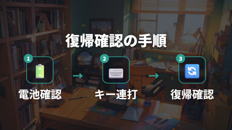 電池残量確認と省電力モードからの復帰手順