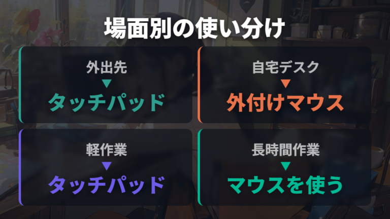 ノートPCでのマウスと内蔵パッドの併用と持ち運びの最適化