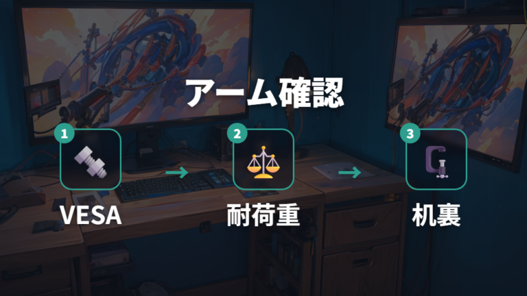 アーム設置で見る対応サイズはVESAと耐荷重を先に見る