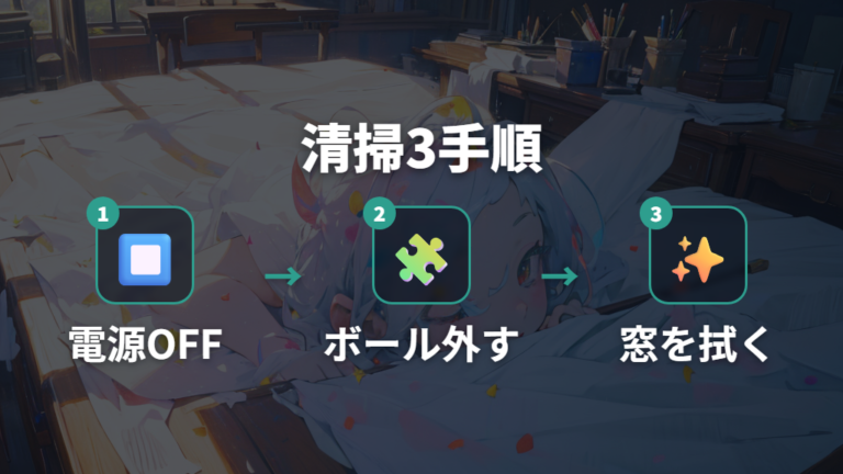 ボールと支持球の掃除方法を順番に確認する
