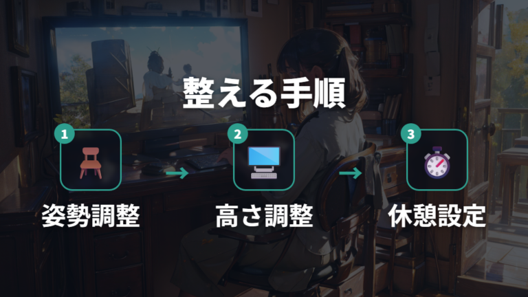 疲れにくい画面距離と高さを作る手順