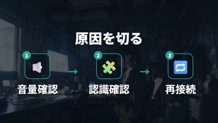 音が出ないときの確認点を上から順番に切り分ける