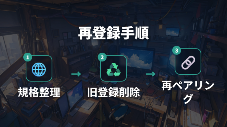 製品案内に沿った再登録は接続情報を作り直す意識で進める