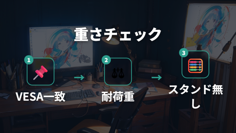 耐荷重とVESA穴の見方はスタンドなし重量まで確認する
