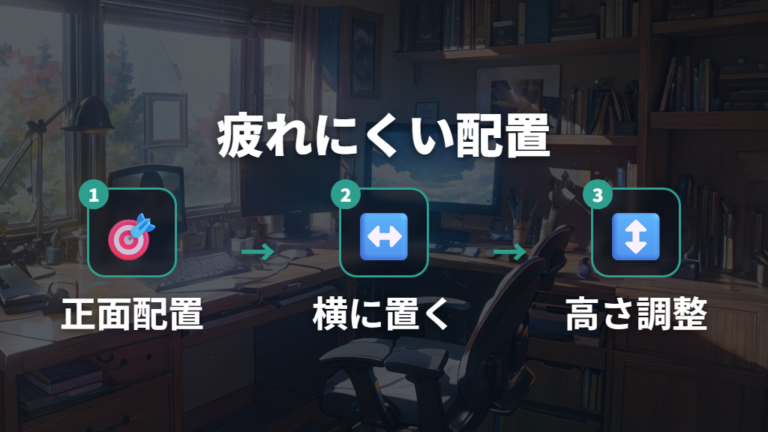 疲れにくい画面配置の基本をデスクで試す