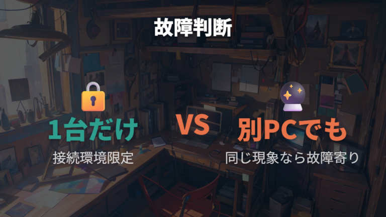 故障判断と保証の確認方法は別のPCでの再現性を見る