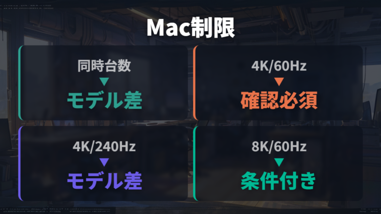 Macの外部ディスプレイ制限は台数と解像度で確認する