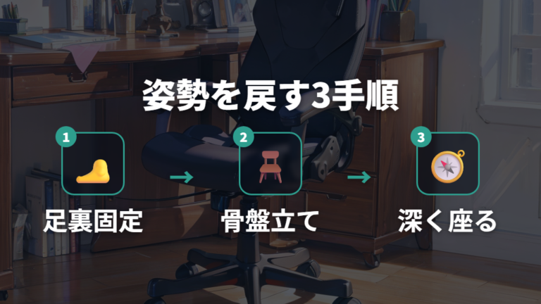 腰を支える姿勢の基本は骨盤を立てて深く座ること