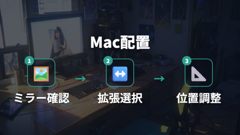 Macのディスプレイ配置設定でミラーリングを確認する