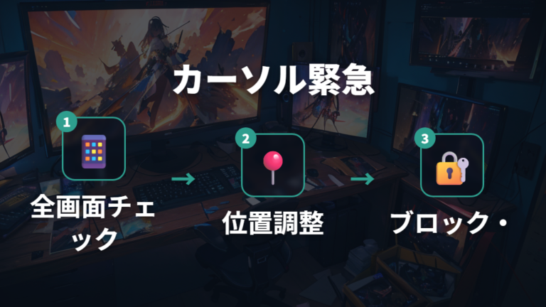 マウスが隣画面へ行く対策を順番に試す