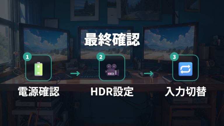 給電不足を疑う前にHDR・120Hz・入力切替も確認する