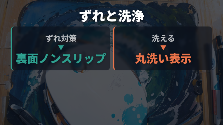 ずれにくさと洗いやすさは裏面と丸洗い表示を確認する
