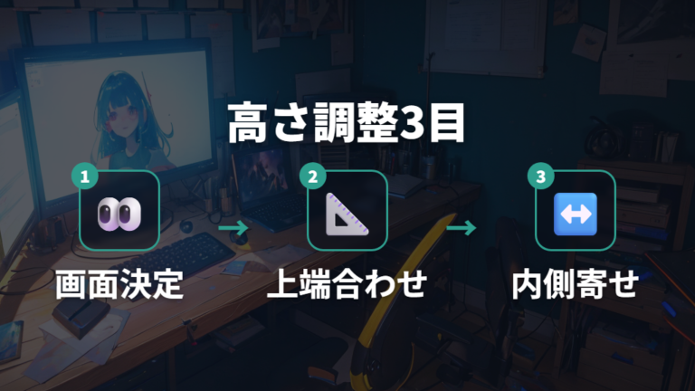 疲れにくい高さと視線角度は上端と内向き角度を合わせる