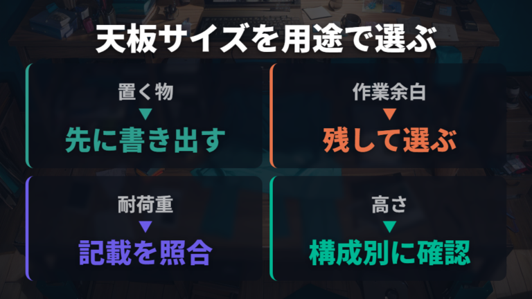 天板サイズと耐荷重の目安は用途から逆算する