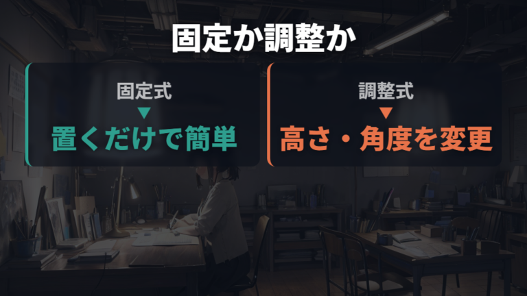 高さと角度で選ぶポイントは固定式か調整式か