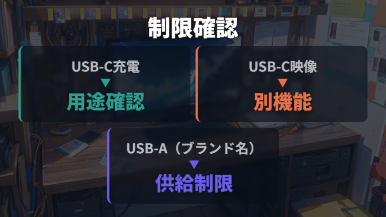 取扱説明にある制限事項はUSB-Cポートごとに確認する