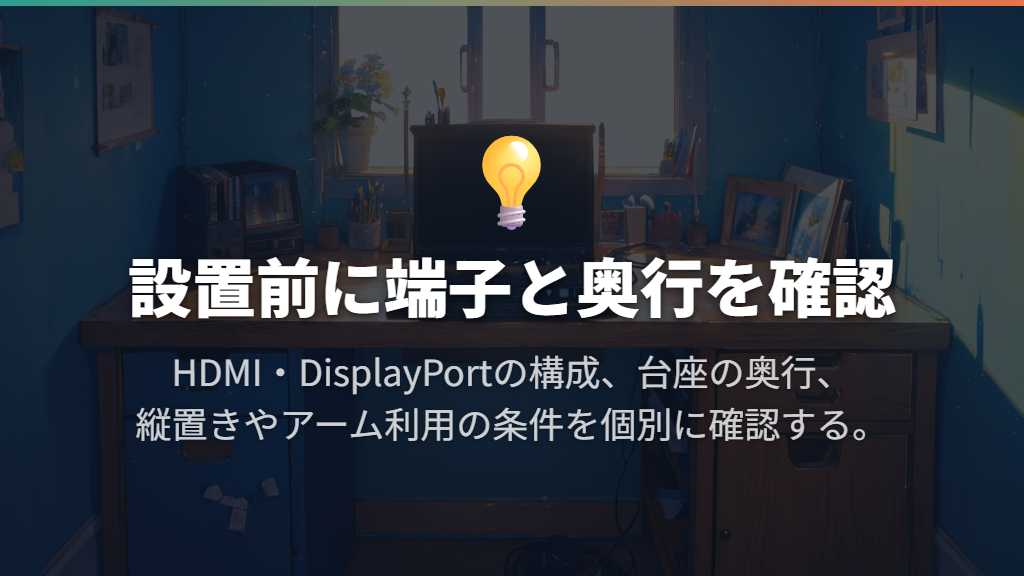接続端子とスタンド寸法はデスクに合うか
