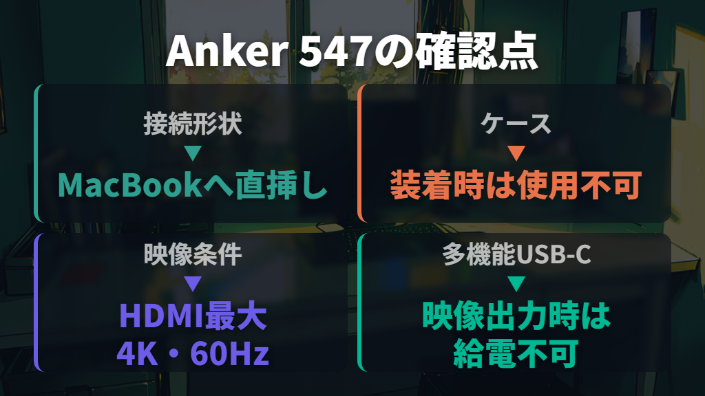 直挿し型のAnker 547はMacBookとの形状条件を確認する