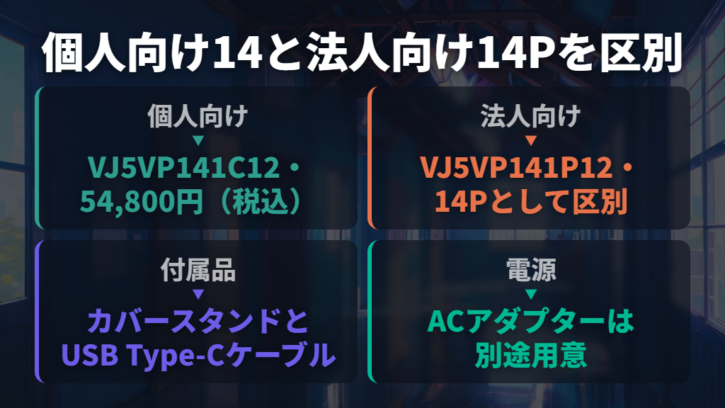 個人向け14(VJ5VP141C12)は54,800円(税込)、法人向け14Pとは区別